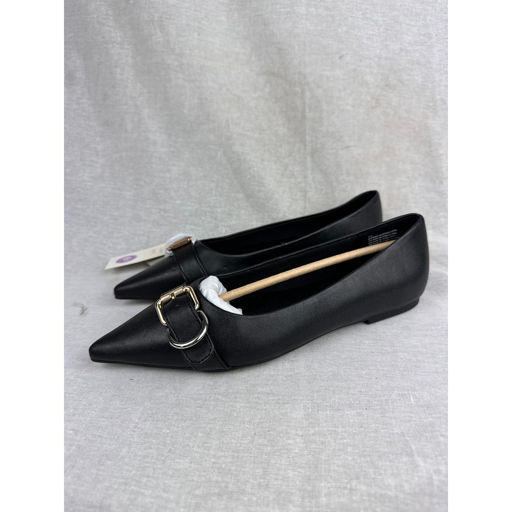 A New Day Womens Black Pointed Toe Buckle Flats Shoes Size 6.5 NWT